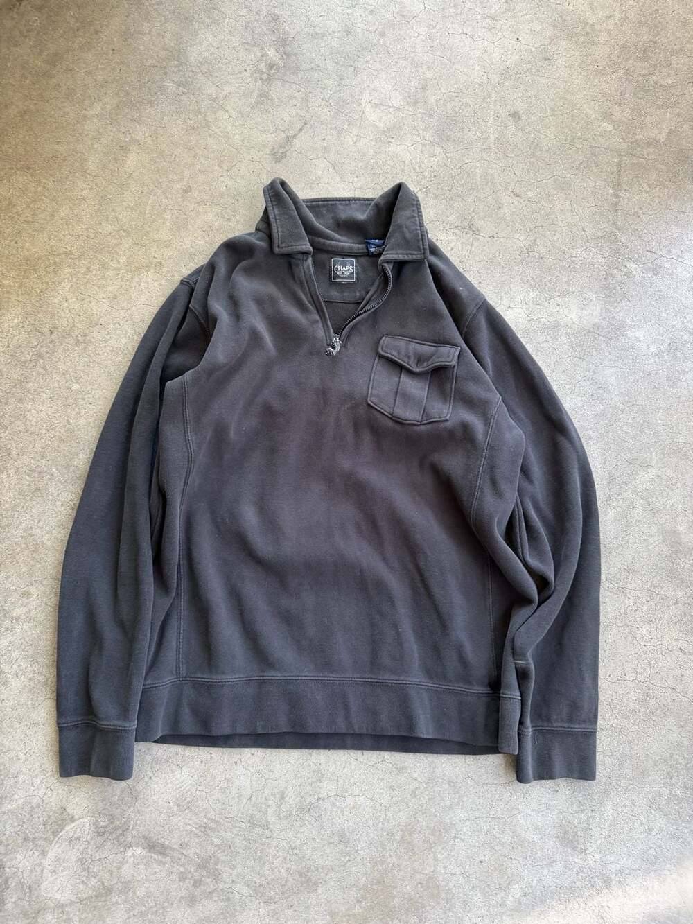 Chaps Vintage 1/4 Zip Pullover Sweatshirt with Chest Pocket Black Size Large